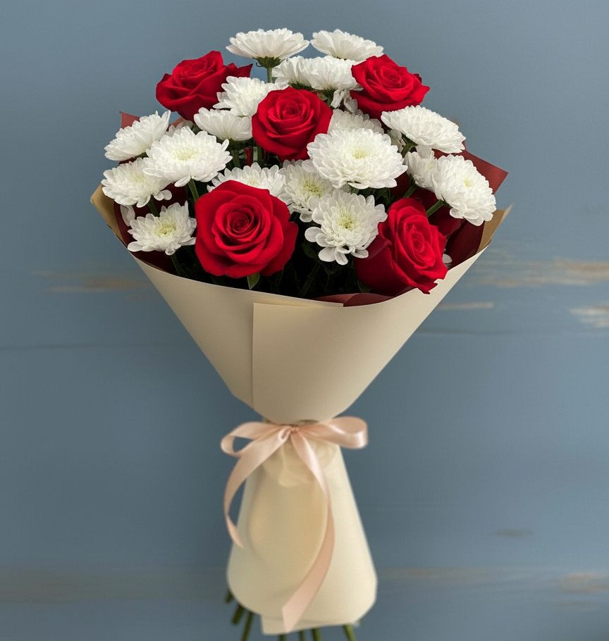 Букет цветов из: Розы и Хризантемы в Новопокровской