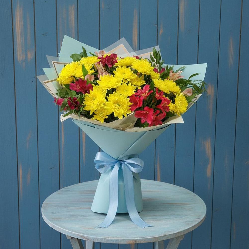 Букет цветов из: Альстромерии и Хризантемы в Новопокровской