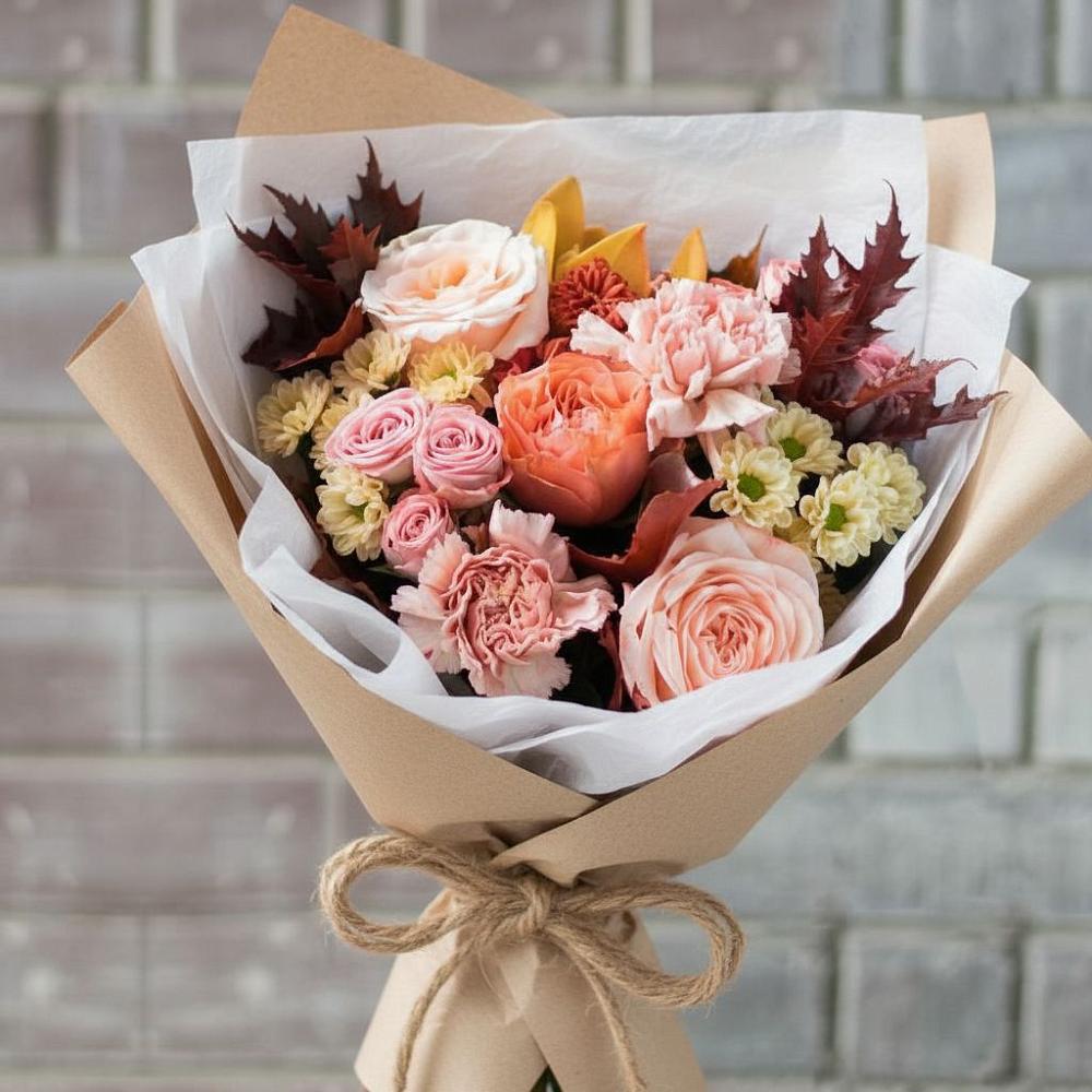 Букет цветов из: Гвоздики, Хризантемы и Розы в Новопокровской