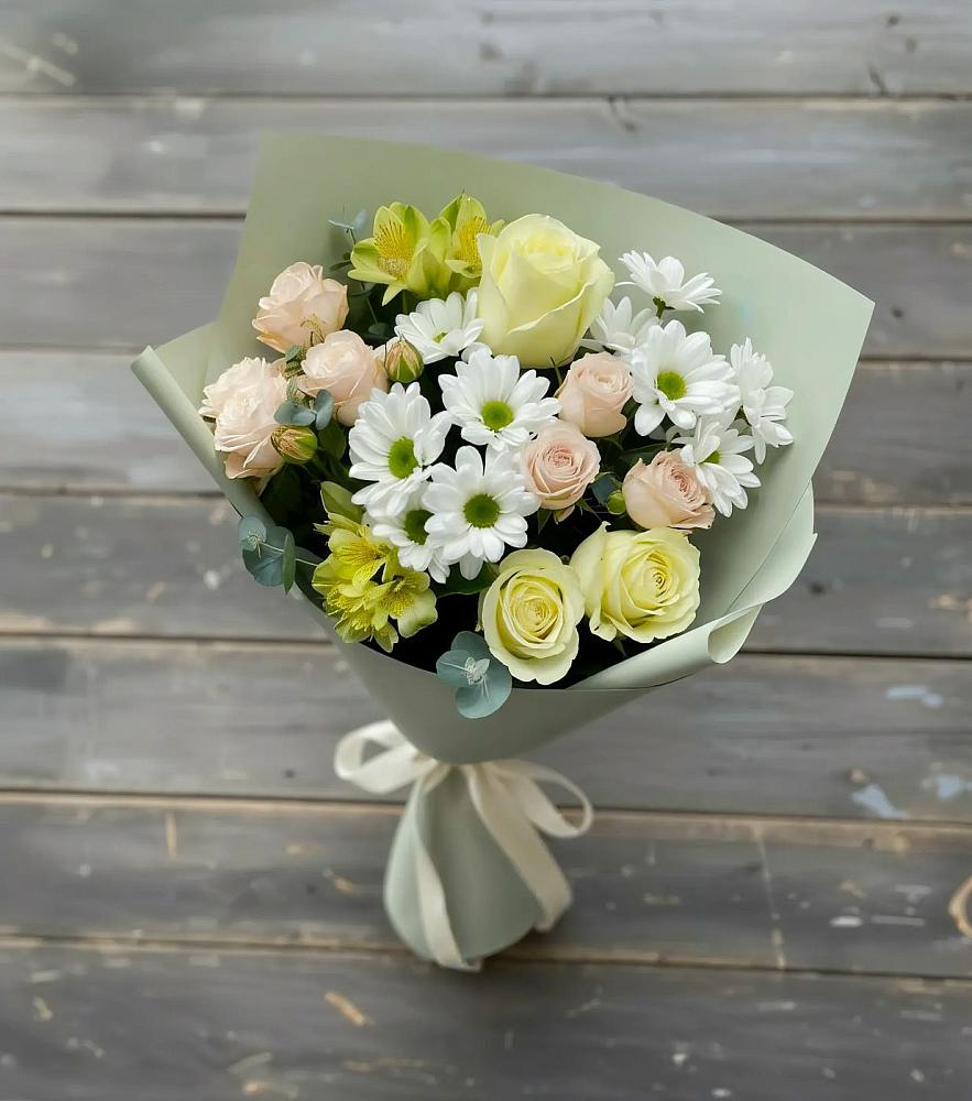 Букет цветов из: Альстромерии, Розы и Хризантемы в Новопокровской