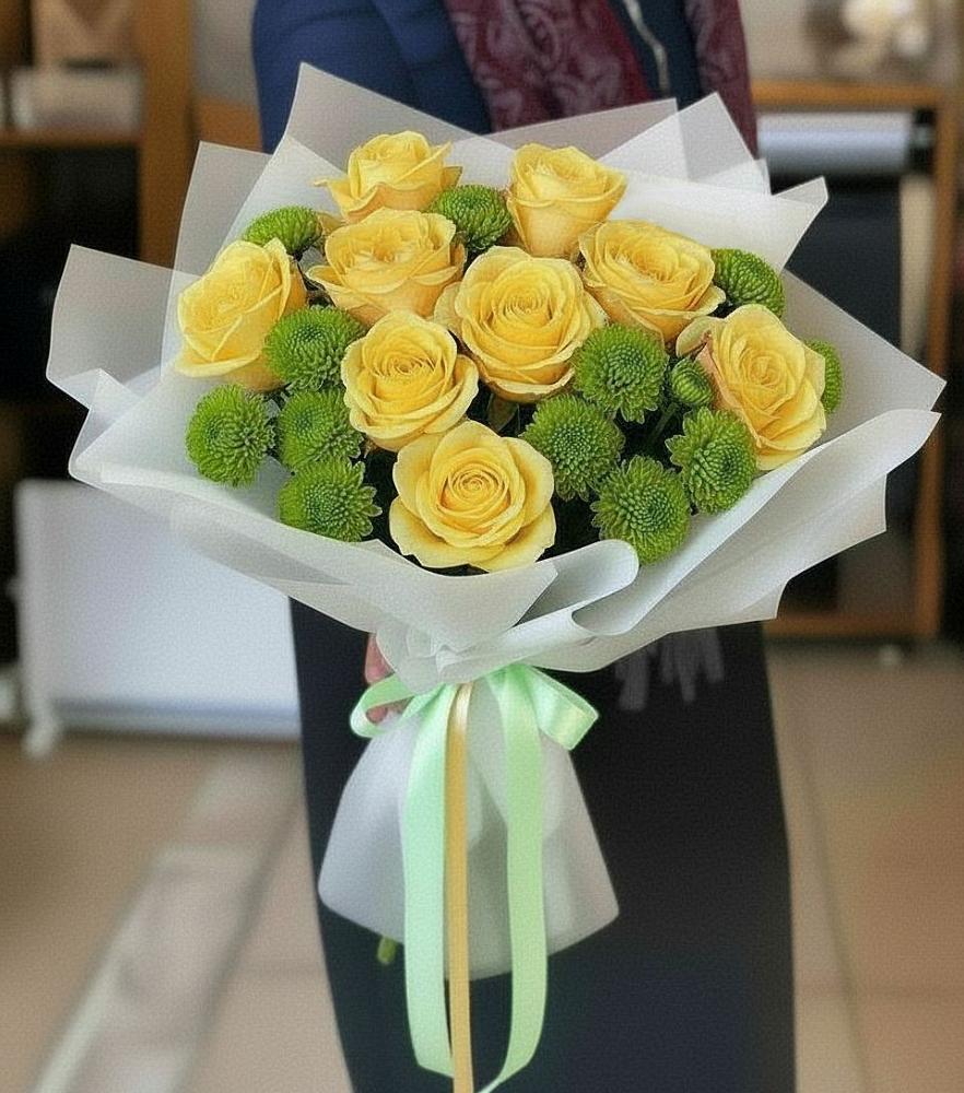 Букет цветов из: Хризантемы и Розы в Новопокровской