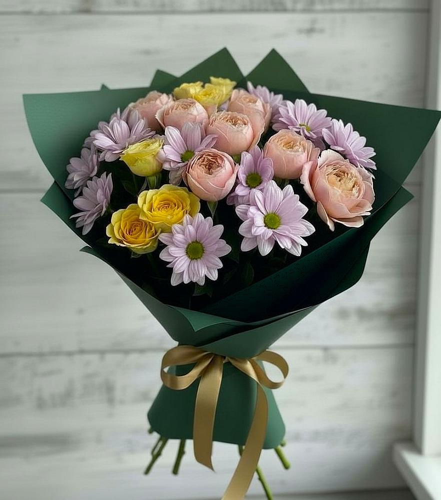 Букет цветов из: Хризантемы и Розы в Новопокровской