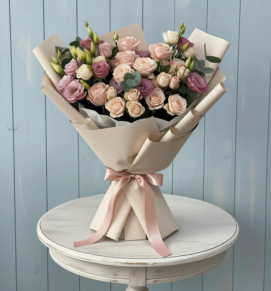 Букет цветов из: Розы и Лизиантусы в Новопокровской