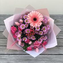 Букет цветов из:  Розы, Герберы и Хризантемы #REPLACE_PRED# Новопокровской